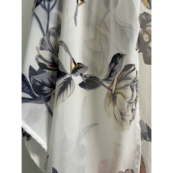 White Floral Kimono Robe Loungewear Open Front Size XL - Picture 2 of 5